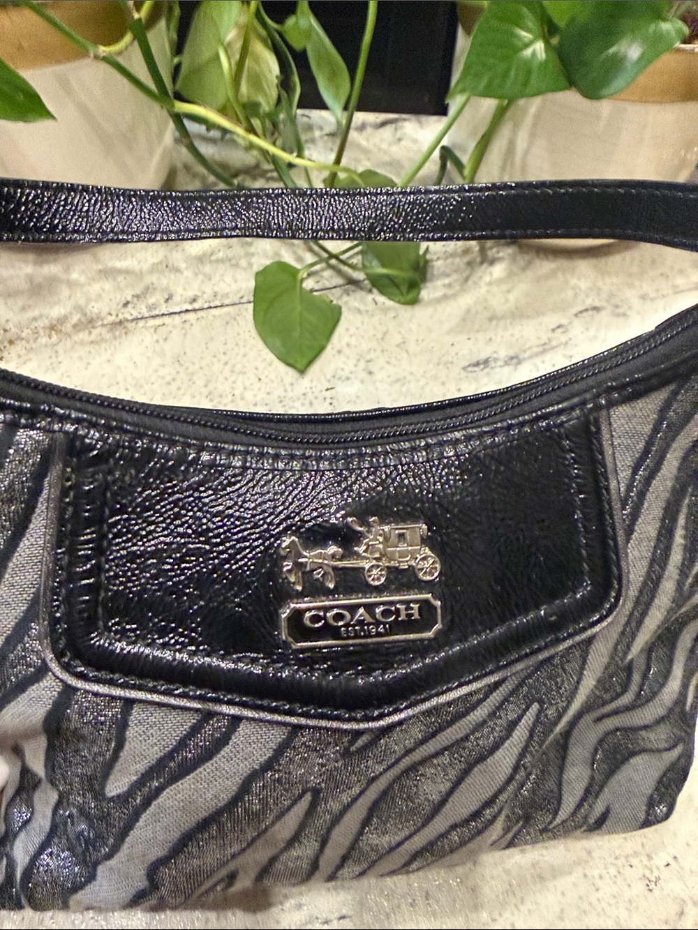 Coach 44407 Madison Lurex Metallic Shoulder Bag Black Silver Y2K - Picture 6 of 10
